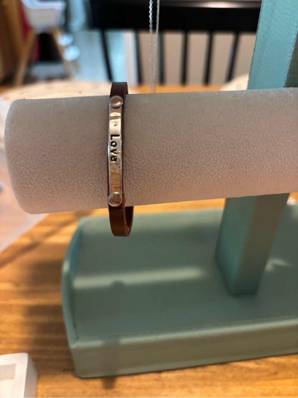 Plunder Brown and Silver 'Love' Leather Bracelet